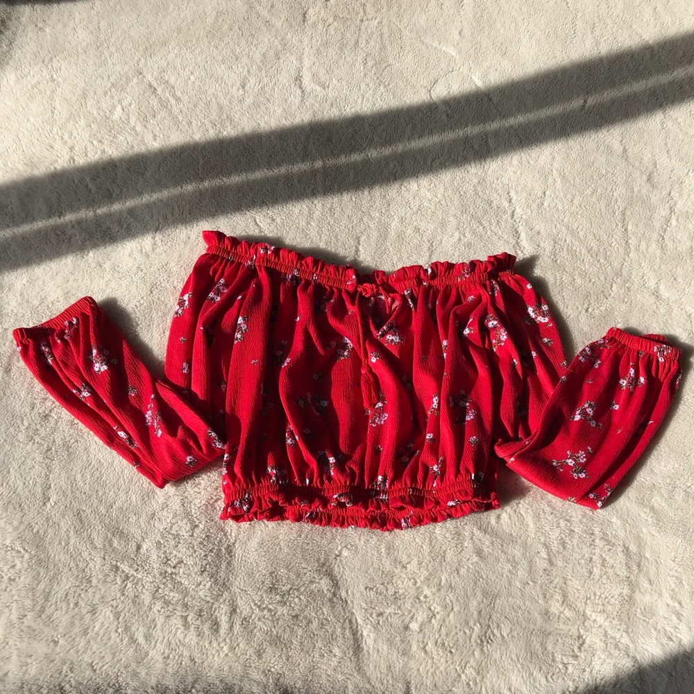 Red Floral Off the Shoulder Crop Top